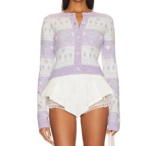 MAJORELLE Marnie Fair Isle Cardigan Pastel Heart Stripe